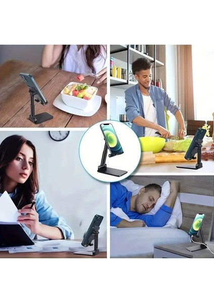 Katlanabilir Masaüstü Tablet ve Telefon Tutucu Stand Uzayabilen Kademeli Telefon Tutacağı