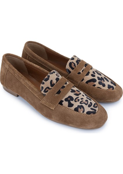 Kadın Taba Süet Loafer Ayakkabı 961 555 Bn Ayk Y25 Taba Suet/leopar