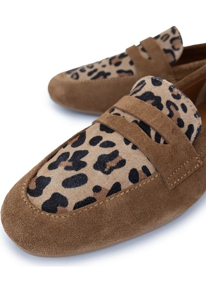Kadın Taba Süet Loafer Ayakkabı 961 555 Bn Ayk Y25 Taba Suet/leopar