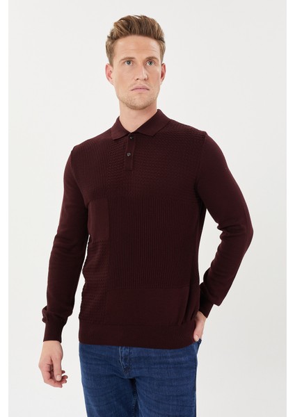 Klasik Kalıp Polo Yaka Çıtçıtlı Erkek Desenli Triko KAZAK-T-1293