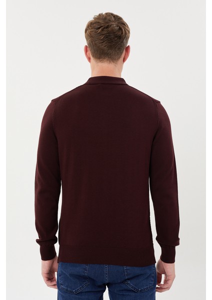 Klasik Kalıp Polo Yaka Çıtçıtlı Erkek Desenli Triko KAZAK-T-1293