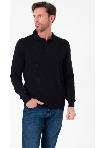 Polo Yaka Desenli Düğme Detaylı Erkek Triko KAZAK-T-1284