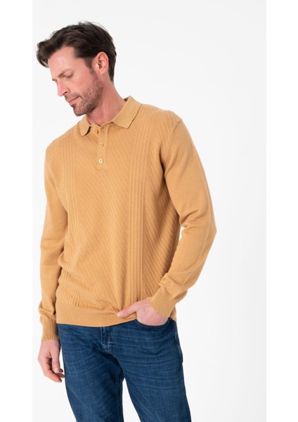 Polo Yaka Desenli Düğme Detaylı Erkek Triko KAZAK-T-1284