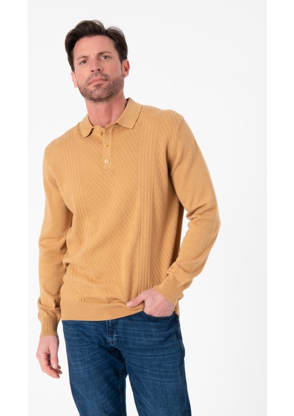 Polo Yaka Desenli Düğme Detaylı Erkek Triko KAZAK-T-1284 fırsatları