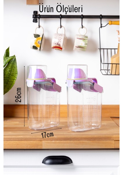 2 Adet Contalı Sızdırmaz Deterjan Saklama Kabı / 1800 ml / Pembe