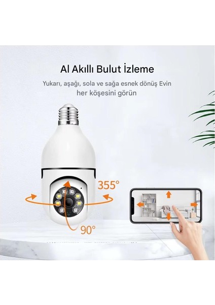 Gece Görüşlü 360 Derece LED Işık 1080P Wifi Kamera Kablosuz Panoramik Ev Güvenlik Ampul Kamerası