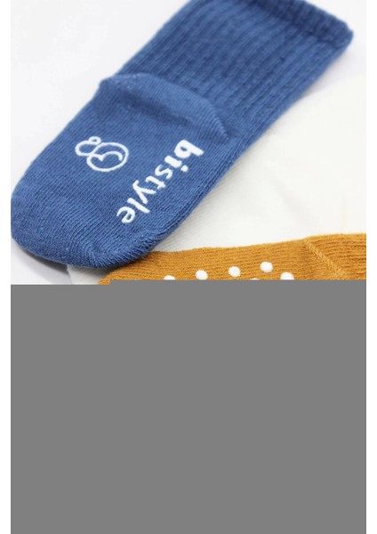Basic Kaymaz Penye Soket Çorap 3'lü BS10107 Indigo Ekru Hardal