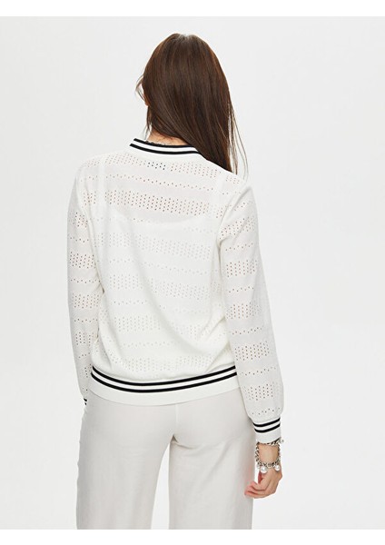 Triko Şerit Detaylı Brodeli Örme Bomber Ceket S25BMB006 modelleri