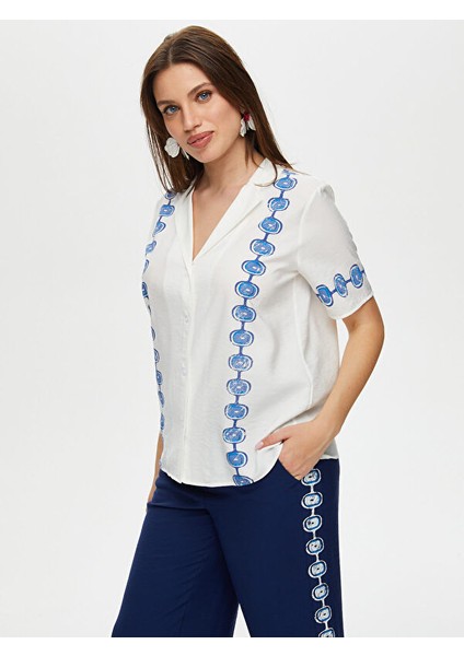 Önü Nazar Boncuğu Baskılı Kısa Kollu Viskon Gömlek S25GML034 fiyatları