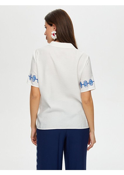 Önü Nazar Boncuğu Baskılı Kısa Kollu Viskon Gömlek S25GML034 modelleri