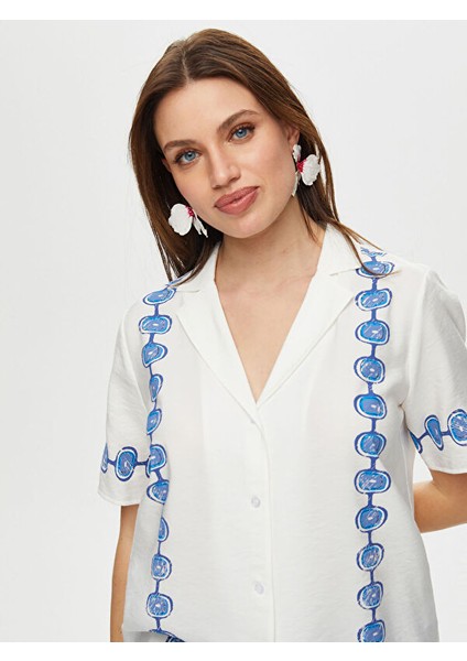 Önü Nazar Boncuğu Baskılı Kısa Kollu Viskon Gömlek S25GML034 fırsatları