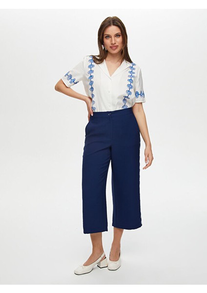 Yanları Nazar Boncuğu Baskılı Wide Leg Fit Viskonlu Caprı S25CPR003