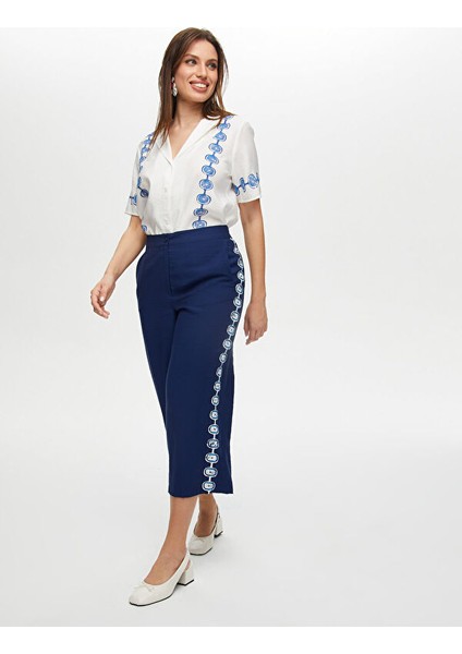 Yanları Nazar Boncuğu Baskılı Wide Leg Fit Viskonlu Caprı S25CPR003 fiyatları