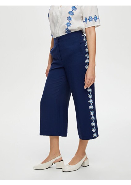 Yanları Nazar Boncuğu Baskılı Wide Leg Fit Viskonlu Caprı S25CPR003 fırsatları