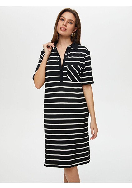 Polo Yaka Çizgili Kaşkorse Elbise S25ELB032