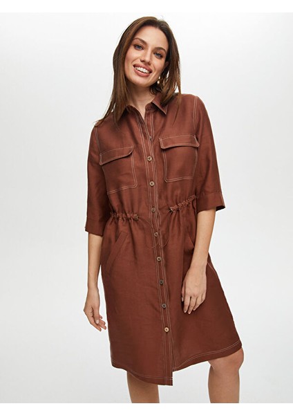 Beli Tünelli 3/4 Kol Tensel Keten Elbise S25ELB016