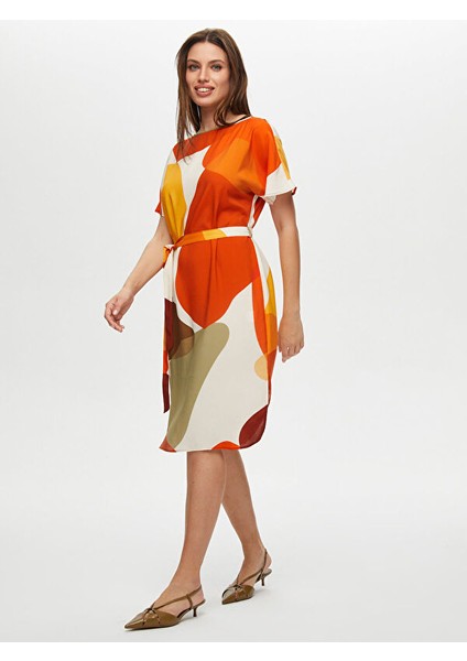 Geometrik Soyut Desen Viskon Torba Elbise S25ELB028