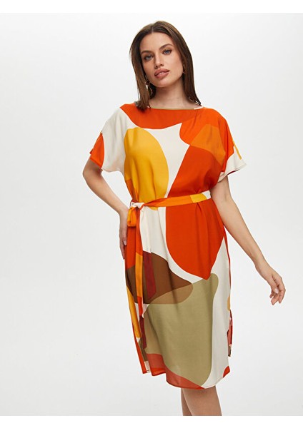Geometrik Soyut Desen Viskon Torba Elbise S25ELB028 fiyatları