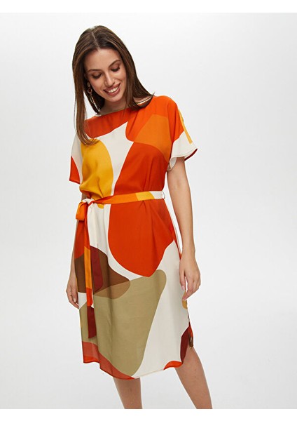 Geometrik Soyut Desen Viskon Torba Elbise S25ELB028 modelleri