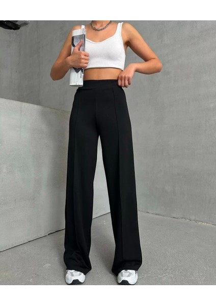 Önü Çımalı Pantolon Siyah