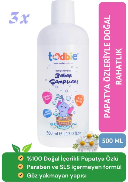 500 ml x 3 Adet Bebek Saç & Vücut Şampuanı,Göz Yakmaz,Boyasız,Alkolsüz,Parabensiz,Sles içermez