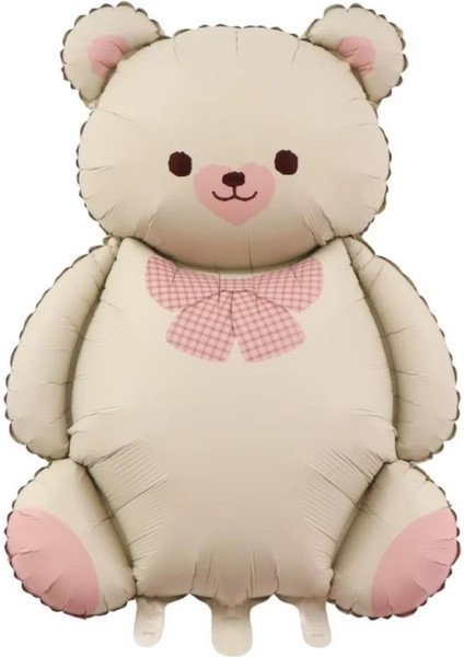 Retro Krem Papyonlu Ayı Folyo Balon 90 x 56 cm
