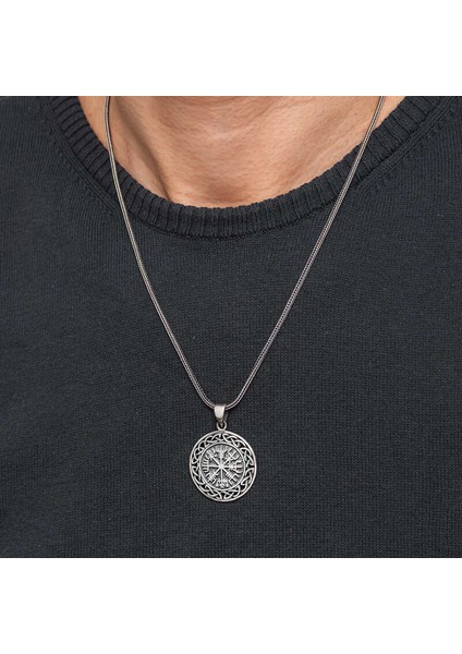 Gümüş Viking Pusula Erkek Kolye fırsatları