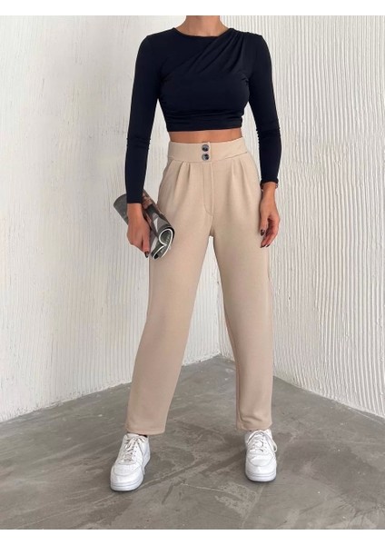 Örme Krep Pantolon Çift Düğmeli indirimleri