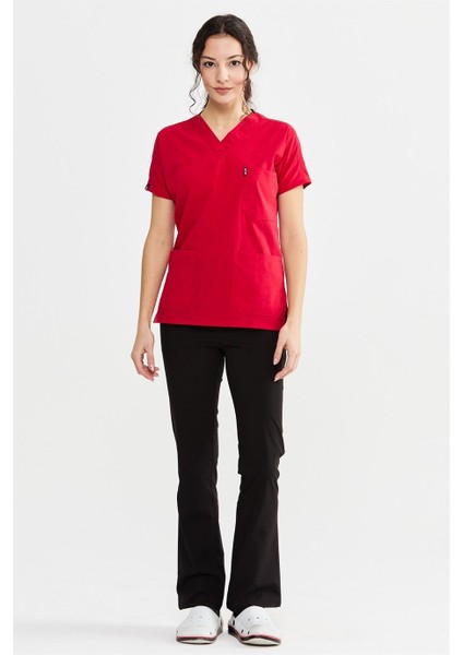 Ultralycra Harmony/spaniard - Likralı Doktor Hemşire Forma Takımı Scrubs Üniforma Cerrahi Takım (Kadın), Kırmızı/siyah fiyatları