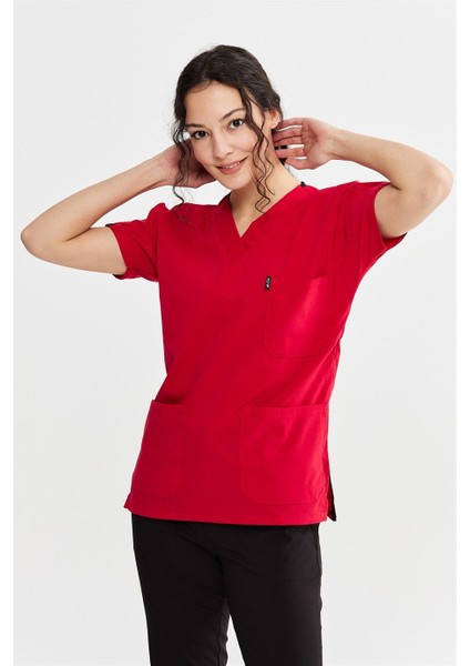 Ultralycra Harmony/spaniard - Likralı Doktor Hemşire Forma Takımı Scrubs Üniforma Cerrahi Takım (Kadın), Kırmızı/siyah indirimleri