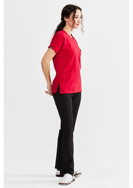 Ultralycra Harmony/spaniard - Likralı Doktor Hemşire Forma Takımı Scrubs Üniforma Cerrahi Takım (Kadın), Kırmızı/siyah fırsatları