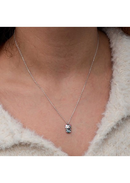 Gümüş Mistik Topaz Taşlı Sevimli Kedi Kolye fırsatları