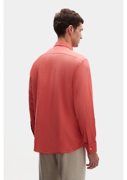 Ds Damat Comfort Nar Çiçeği Düğmeli Yaka Rahat Kesim Keten Görünümlü %100 Pamuk Gömlek 2HC02ORT64265 modelleri