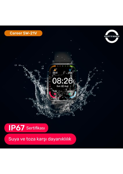 Career Akıllı Saat Bildirim,kalp Atış,uyku Takibi,spor,sağlık, Ios&android Uyumlu 44MM IP67 Uzun Pil Ömrü Türkçe Menü SW-21V
