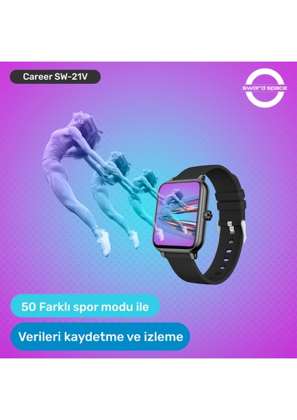 Career Akıllı Saat Bildirim,kalp Atış,uyku Takibi,spor,sağlık, Ios&android Uyumlu 44MM IP67 Uzun Pil Ömrü Türkçe Menü SW-21V