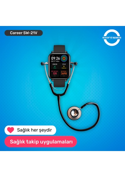 Career Akıllı Saat Bildirim,kalp Atış,uyku Takibi,spor,sağlık, Ios&android Uyumlu 44MM IP67 Uzun Pil Ömrü Türkçe Menü SW-21V