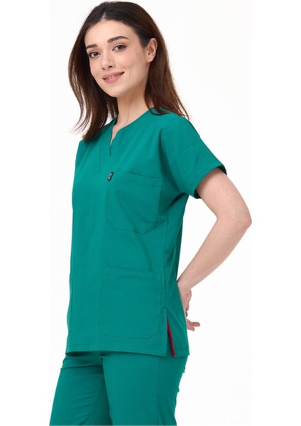 Ultralycra Spaniard - Likralı Doktor Hemşire Scrubs Tek Üst Cerrahi Forma (Kadın), Cerrahi Yeşil