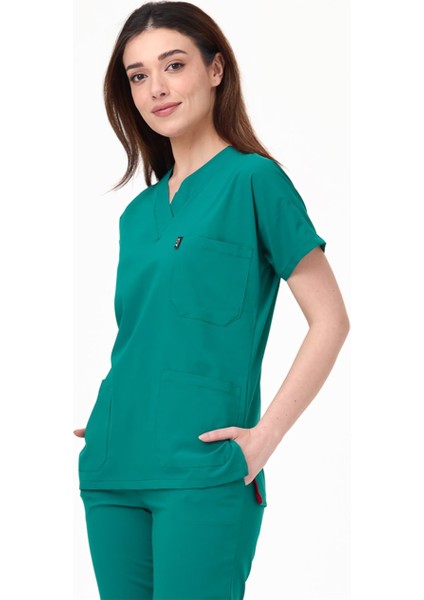 Ultralycra Spaniard - Likralı Doktor Hemşire Scrubs Tek Üst Cerrahi Forma (Kadın), Cerrahi Yeşil fiyatları