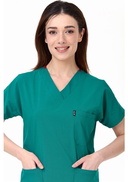 Ultralycra Spaniard - Likralı Doktor Hemşire Scrubs Tek Üst Cerrahi Forma (Kadın), Cerrahi Yeşil fırsatları