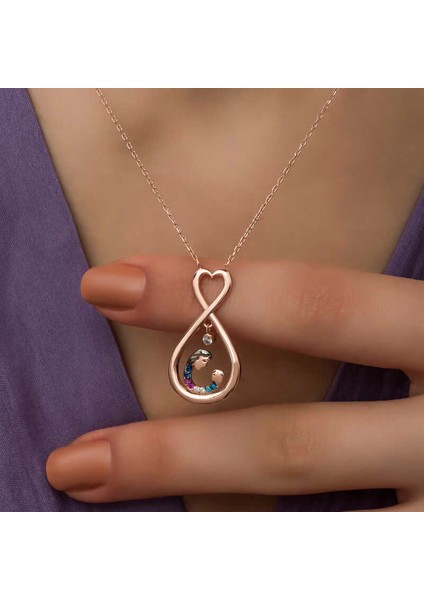 Gümüş Rose Sonsuz Kalpli Anne Çocuk Kolyesi fiyatları
