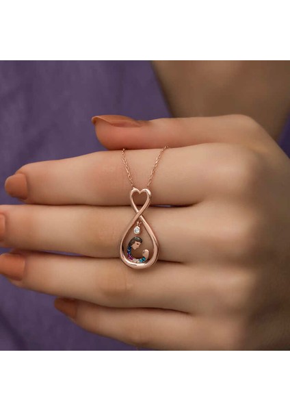 Gümüş Rose Sonsuz Kalpli Anne Çocuk Kolyesi modelleri