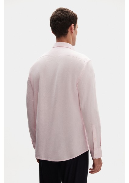 Ds Damat Comfort Pembe Düğmeli Yaka Rahat Kesim Keten Görünümlü %100 Pamuk Gömlek 2HC02ORT64265 modelleri