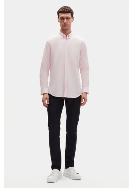 Ds Damat Comfort Pembe Düğmeli Yaka Rahat Kesim Keten Görünümlü %100 Pamuk Gömlek 2HC02ORT64265 fırsatları