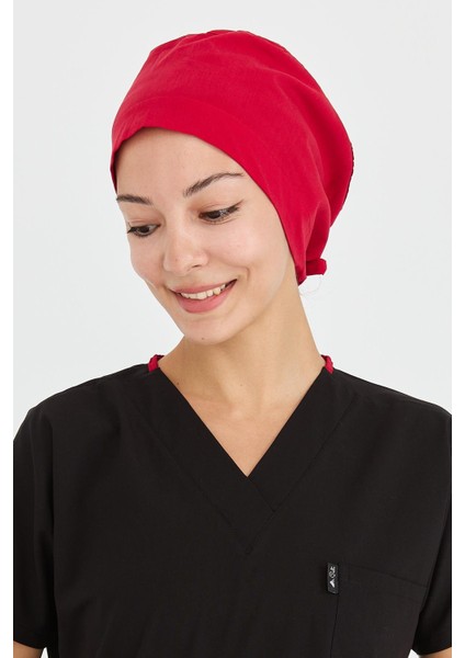 Likralı Doktor Hemşire Cerrahi Bone Aşçı Bonesi Iş Bandanası, Kırmızı