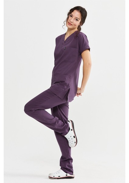 Ultralycra Basic - Likralı Doktor Hemşire Forma Takımı Scrubs Üniforma Cerrahi Takım (Unısex), Gül Kurusu modelleri
