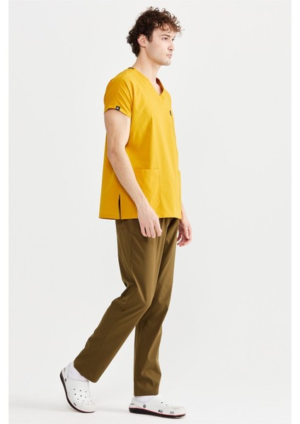 Ultralycra Harmony/basic - Likralı Doktor Hemşire Forma Takımı Scrubs Üniforma Cerrahi Takım (Unısex), Safran/haki fırsatları