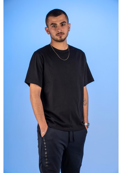 Erkek Siyah Bisiklet Yaka T-shirt