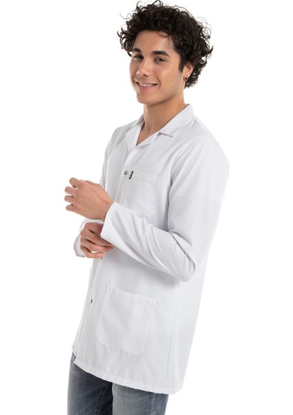 Klasik Yaka 85 cm Doktor Hemşire Öğretmen Önlüğü (Erkek), Beyaz
