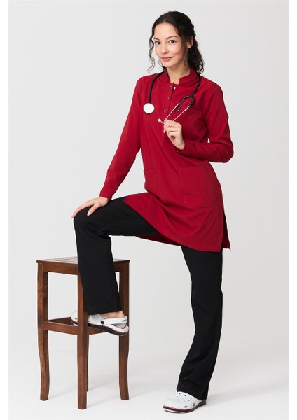 Ultralycra Harmony/modest - Likralı Doktor Hemşire Tesettür Forma Takımı Scrubs Üniforma Cerrahi Takım, Kırmızı/siyah