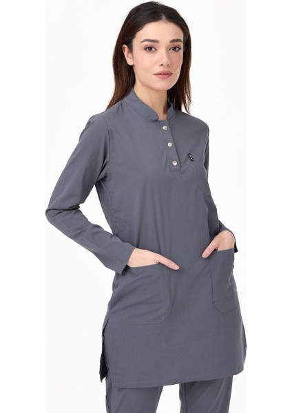 Ultralycra Modest - Likralı Doktor Hemşire Tesettür Forma Takımı Scrubs Üniforma Cerrahi Takım, Asfalt indirimleri